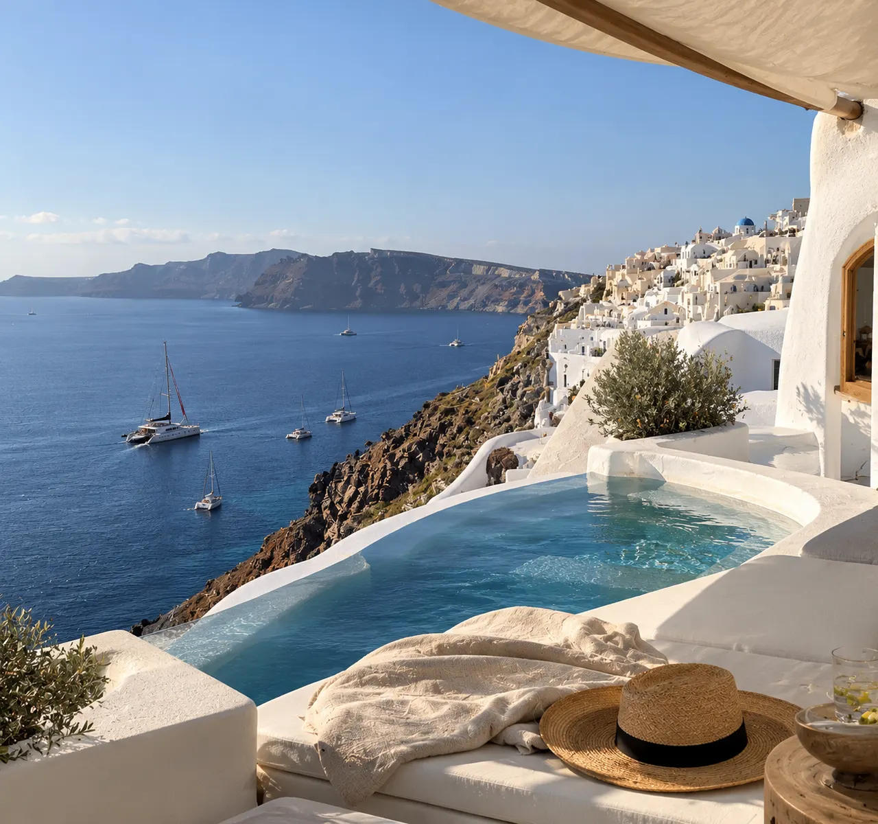 A private plunge pool above the Santorini caldera